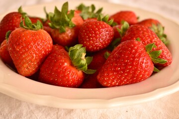 Fresh strawberries in bowl – rich source of summer vitamins and antioxidants.