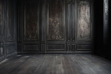 Dark Victorian Interior with Walls and Hardwood Flooring Vintage Style Decor Wood Panels