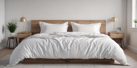 Bright, airy Scandinavian king bed with pristine white bedding ,  bedroom,  home decor,  interior