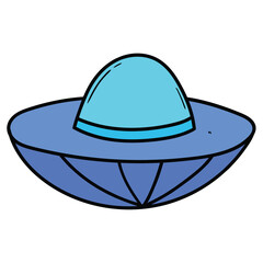 Hand drawn cartoon flying saucer on white background.