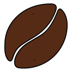 Hand drawn cartoon coffee bean on white background.