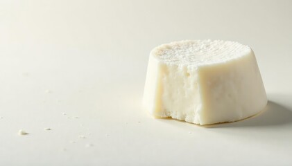 Close-up of soft, textured white cheese, pure white backdrop , dairy, delicious, halloumi