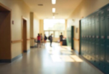 Fototapeta premium Generative AI Depicting the Abstracted Reality of a High School Hallway