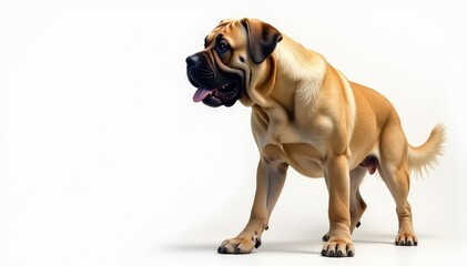 Obraz premium Majestic mastiff, powerful stance, white background, eyes, muscular, guardian
