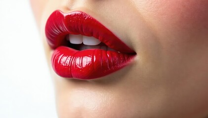 Close-up of luscious red lips against pure white , white, lipstick