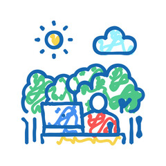 remote work on nature icon doodle illustration