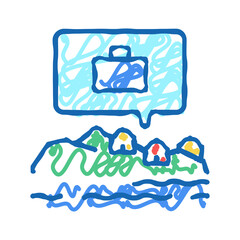 working in beach house icon doodle illustration