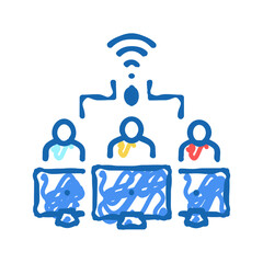 team work wireless internet connection icon doodle illustration