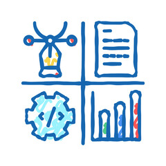 design, programming, content manager and analytics job icon doodle illustration