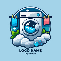 Detergent and Soap Logo Design for Laundry Services with Fresh Clothing and Bubble Symbols in Clean Minimal Vector Style for Branding and Microstock Illustration