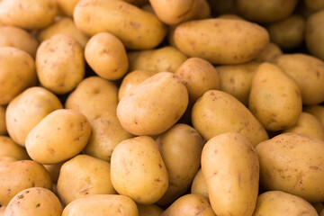 Potatoes on counter in market
