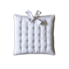Elegant White Cotton Chair Cushion with Grey Dot Pattern and Bow