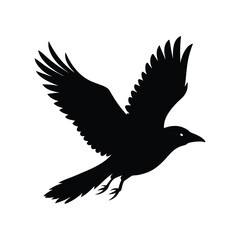 Crow in Flight Silhouette Vector Smooth Lines 2
