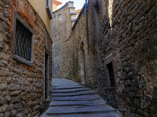 Fototapeta premium Old buildings along via Arena at Bergamo, Italy