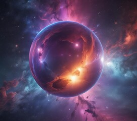 Floating luminescent sphere in vibrant nebula ,  purple,  celestial