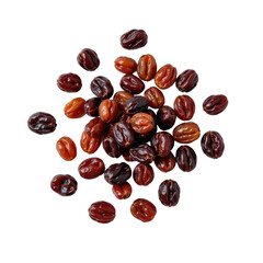 Fototapeta premium Falling raisins isolated on white background healthy snack concept clean studio lighting commercial product shot minimal food photography