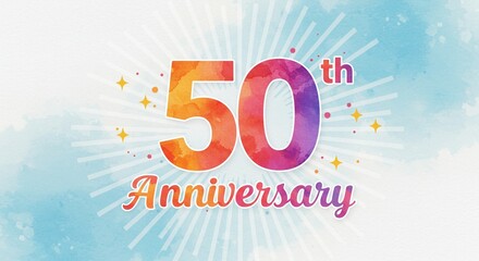 Fiftieth anniversary emblem design with watercolor texture for celebrating milestones, with copy space