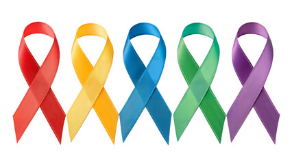 Ribbon Rainbow: A vibrant display of colorful ribbons, each symbolizing a cause, elegantly arranged in a row. representing hope, solidarity, and support.