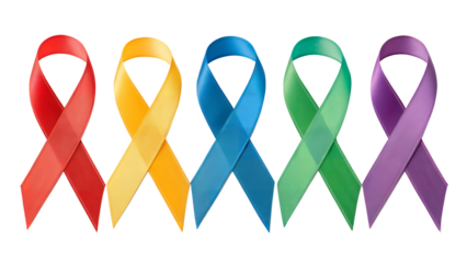 Ribbon Rainbow: A vibrant display of colorful ribbons, each symbolizing a cause, elegantly arranged in a row. representing hope, solidarity, and support.