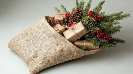 Christmas stocking filled with gifts and decorations, perfect for holiday design and Christmas ambiance.