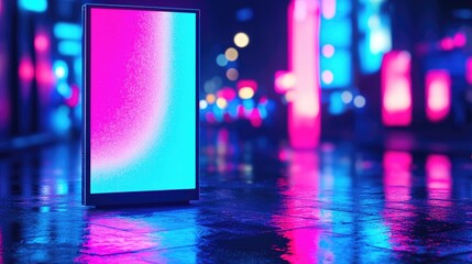 Neon City Nights Blank Digital Billboard Mockup.