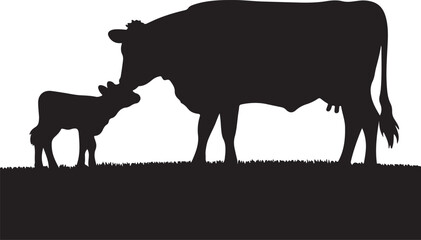 cow with her calf silhouette design vector art illustration