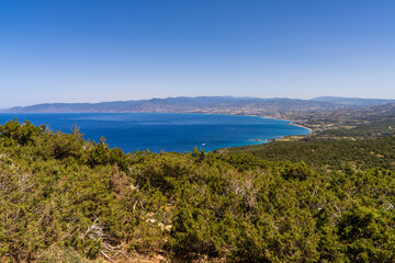 Fototapeta premium Scenic landscape of Polis, seaside town in Cyprus, known for its natural beauty and charming traditional architecture. Perfect setting for travel, relaxation, nature-themed concepts.