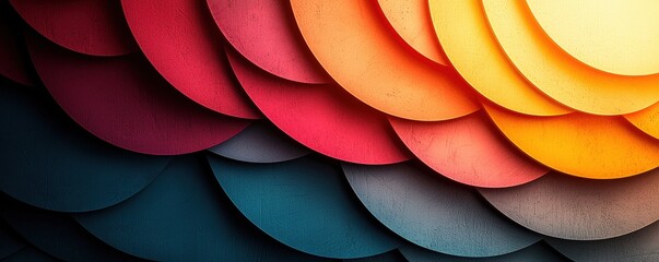 Colorful abstract composition featuring overlapping circles on a dark textured background