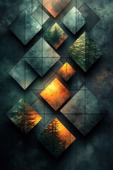 Abstract geometric art with glowing circular shapes and gradient overlays