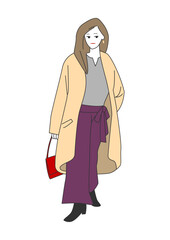 人物イラスト：おしゃれな女性の全身ポーズ