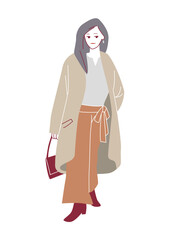 人物イラスト：おしゃれな女性の全身ポーズ
