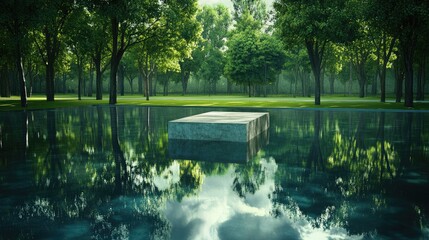 Serene Stone Platform in Tranquil Green Park.