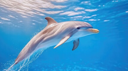 Playful dolphin leaps in crystal-clear water