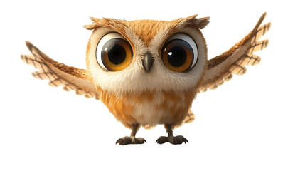 Cute cartoon owl with big eyes and open wings.
