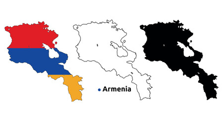 Armenia Map Vector - Country Outline, Flag Inside Map, Blank and Silhouette Version