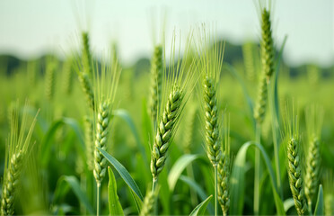 Obraz premium Close - up of Green Wheat Fields