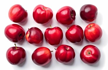 Red ripe apples on white isolated background. Trend color Cherry Red