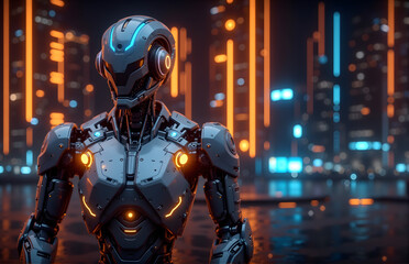 Advanced Robot in Futuristic Cityscape