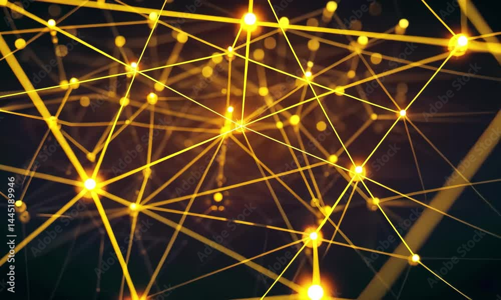 Poster an abstract display of golden network connections intertwining against a dark backdrop illustrates t