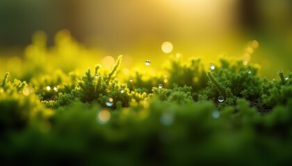 Fototapeta premium Golden Hour Moss: Dew-Kissed Green Serenity