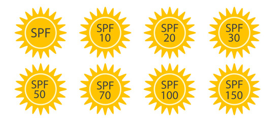 Set of sun with spf protect cosmetics cream vector icons