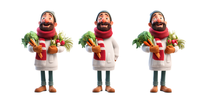 Pack of Man with a Beard and a Red and White Scarf Against Transparent Background for Winter Branding, Fashion Design, or Seasonal Projects