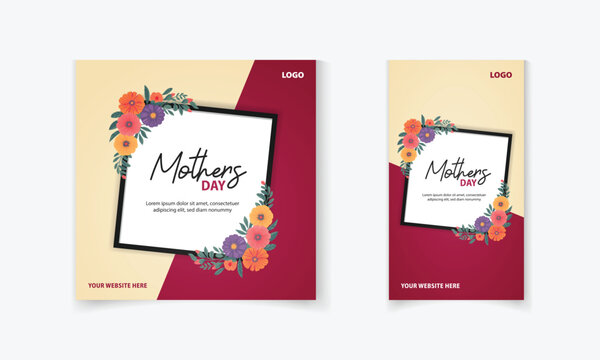 Happy Mother's Day promotion and marketing social media post and story template design with flower