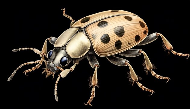watercolor spotted beetle insect illustration beige black dots vintage natural drawing ento