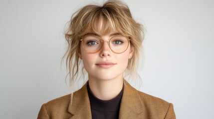 Stylish young woman in glasses and jacket