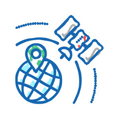 satellite earth location pin icon doodle illustration