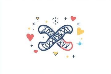 Colorful Genetic Illustration with Hearts and Decorative Elements