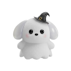 Naklejka premium Cute ghost dog with a witch hat for Halloween celebration