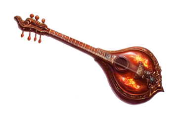 Sitar - Traditional Sitar Instrument for Indian Classical Music Isolated on White Background