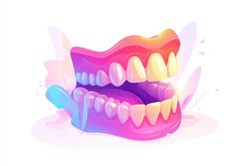 Colorful Illustration of Cartoon Teeth with Vibrant Gradient Design